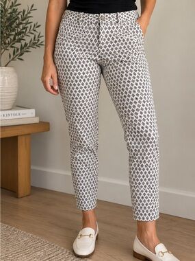 GAP Women’s Size 6 Geometric Print Slim Ankle Pants Cream Black